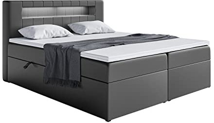 MEBLINI Boxspringbett mit Bettkasten - Bett mit LED Kopfteil - Gepolstert Doppelbett mit Matratze und Topper - Polsterbett mit Stauraum - Stauraumbett - ASPIN - 120x200 - H3/Schwarz Kunstleder