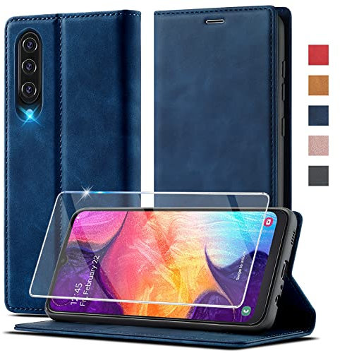 Handyhülle für Samsung Galaxy A50 Hülle Leder [Mit Schutzfolie] für Samsung Galaxy A50/ A30s Hülle Klappbar Leder Flip Wallet Stoßfeste Case Schutzhülle Klapphülle für Samsung Galaxy A50/ A30s/ A50s