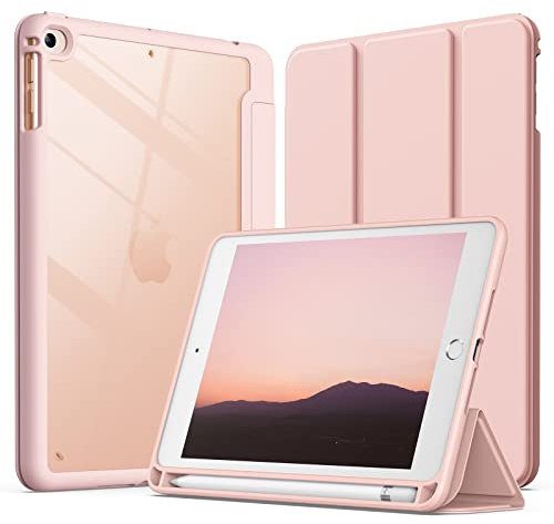 JETech Funda para iPad Mini 5/4 (7,9 Pulgadas Modelo 2019/2015) con Portalápiz, Clara Transparente Carcasa Trasera Slim Soporte Antigolpes Cover Tableta (Oro Rosa)