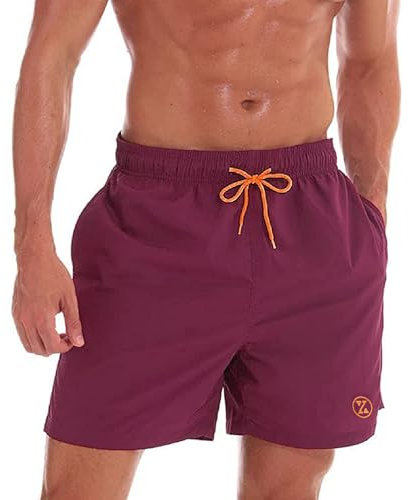 ZOXOZ Maillot de Bain Homme Court - Short de Plage Étanche à Séchage Rapide avec Filet et Poches - Boardshort Rouge L
