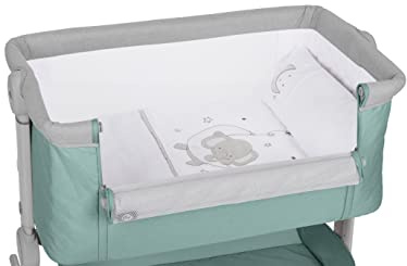 ms Minicuna Colecho Comfy + Textil Wish - Cuna Colecho Regulable Multialturas, Reclinable - Vestiduras Estilo Stars e Incluye Mosquitera de Serie