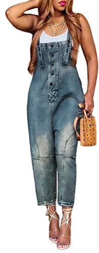ORANDESIGNE Salopette Denim Donna Senza Maniche Jeans Tuta in Denim Jumpsuit Pantaloni Casual Vintage Jeans Lunga Salopette Estivi Moda Overall Playsuit Romper C Blu XXL