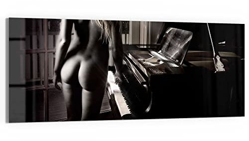 DEQORI Glasbild Echtglas | Motiv Nackte Frau am Piano | horizontal einteilig 125x50 cm | schöne Dekoration | Wandbild für Wohnzimmer, Schlafzimmer, Flur & Küche | moderne Wanddeko