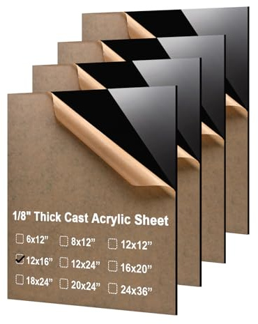 KINLINK 12x16 Plexiglass Sheets 1/8 inch Thick - 3mm Black Cast Acrylic Sheet, Plastic Board Polycarbonate Sheet for DIY Project, Craft, Table Top, Acrylic Sign and Wedding Invitation 4 Pack