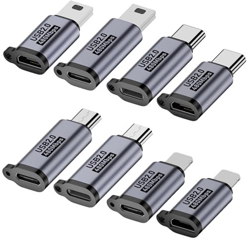 Jadebones USB C/Lightning to Micro USB Adapter, Type C to Lightning Converter, USB C to Mini USB Connector (8 Pack)