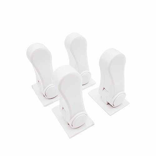 4 pcs Pestillo Puerta sin Agujeros para Seguridad Puertas Niños con Pegamento 3M y Mango Giratorio (Blanco) Cerradura Manija