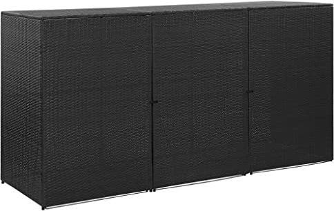 Triple Wheelie Bin Shed Black 229x78x120 cm Poly Rattan,Item colour-Black