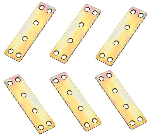 TOP-VIGOR 6Pcs Flat Fixing Mending Plates Six Mount Holes, Straight Brace Brackets Mending Repair for Wood Connector 81mmx23mmx1.6mm