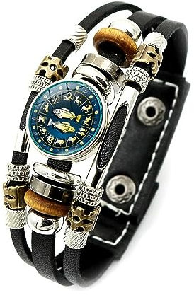 ALTCIRNMD Leuchtende Zwölf Sternbilder Armband - Zeit Edelstein Sternzeichen Armreifen Retro Verstellbares Leder Perlen Armband,Charme Chic Schmuck Männer Frauen Viel Glück Accessoires,Fische