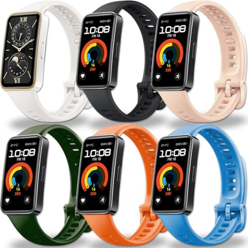 Monuary 6 Pezzi Cinturino Compatibile per HUAWEI Band 10/9/8, Morbido e Traspirante Sportivo Braccialetti di Ricambio Colorati, Rilascio Rapido