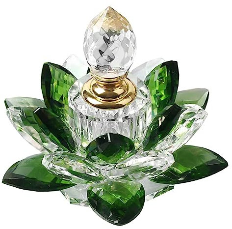 Zerodeko 1pc Chic Lotus Shaped Refillable Glass Perfume Bottle Green Crystal Decorative Storage for Vintage Home Decor and Bedroom Accents