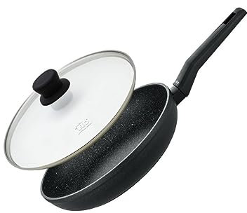 ELO 9906550 Bratpfanne Set 28 cm Granit Solution, Glasdeckel, Kochpfanne, geeignet für alle Herdarten, Aluminium, Keramik, Kunststoff, Schwarz, 28 cm