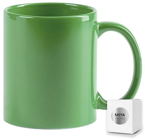 ShyaWorld Tazas de cerámica de 370ml de colores presentada en caja individual. Aptas para microondas y lavavajillas. (Verde, 1)