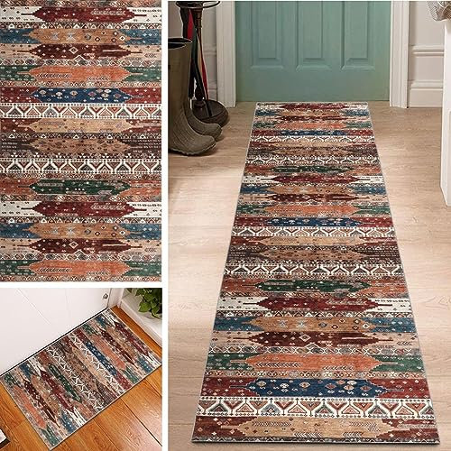 Marokko Teppich Läufer Waschbar rutschfest 40x60cm Vintage Bunter Lang Läufer Flur, Polyester Dauerhaft Flur Teppich Meterware Fur Korridor Wohnzimmer Schlafzimmer Anpassbar