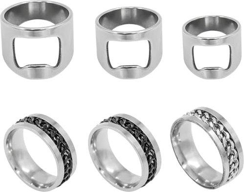 6Pcs Bottle Opener Ring Set, Beer Bottle Opener Stainless Steel, Bottle Opener Ring for Beer Beverage Cover Men and Women Party Present Supplies