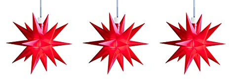 3D LED Lichterkette mit 3 Sternen Ø 12 cm Weihnachtsstern Batterie Ministern Innen mit Timer Stern klein Kunststoff Leuchtstern Deko für innen Indoor (3er Kette Rot)