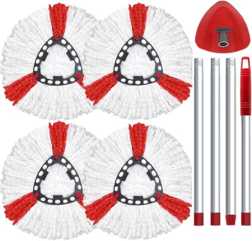 Wischmopp Set Kompatibel mit Vileda Turbo 2-in-1 Mop, Bodenwischer Ersatzbezug mit 4 Moppköpfe +1Stiel +1Moppbasis für Wischmop Ersatz,auch fur empfindliche Boden