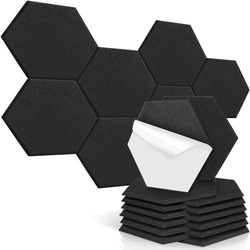 TINMAGI 12 Panneaux Acoustiques Hexagonaux,panneaux acoustiques auto-adhésifs,30x26x1cm Mousse Anti Bruit pour Mural, Studios d'enregistrement, Salles de Musique