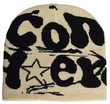 Gehanico Beanie Hat Letter Print Beanies MEA Y2K Beanies Beanie Strickmütze für Damen Herren Slouchy Beanies und Strickmützen für Unisex, Khaki-C, Einheitsgröße