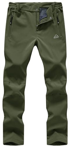 donhobo Damen Wanderhose Outdoorhose Wasserdicht Softshellhose Winddicht Winter Warm Gefüttert Trekkinghose Campinghose Skihose, Armeegrün, XL