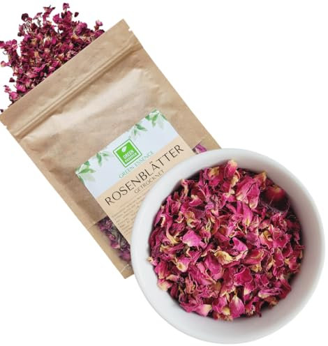 Rosenblütenblätter 100g von der Grünen Essenz - getrocknet - Rosenblüten Tee - Essblüten - Blütenblätter für Tee - zum Backen - genuss für Feinschmecker (100 GRAMM)