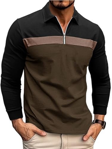 Ryehack Men's 1/4 Zip Polo Shirts Long Sleeve Casual Tops Golf T-Shirt Rugby Shirt Regular Fit S-3XL