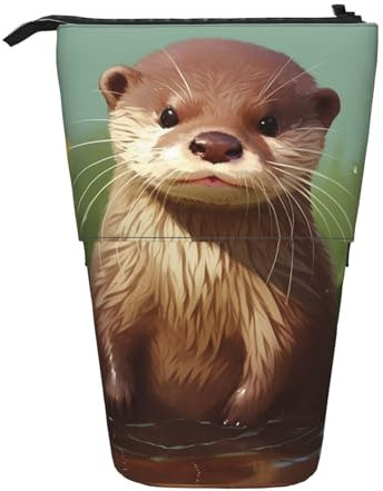 Mioedi Federmäppchen mit niedlichem Otter-Druck, Teleskop-Stiftehalter, tragbar, stehend, niedliches Federmäppchen, Organizer für Damen und Herren, Geschenk, Büro, Schwarz , Einheitsgröße