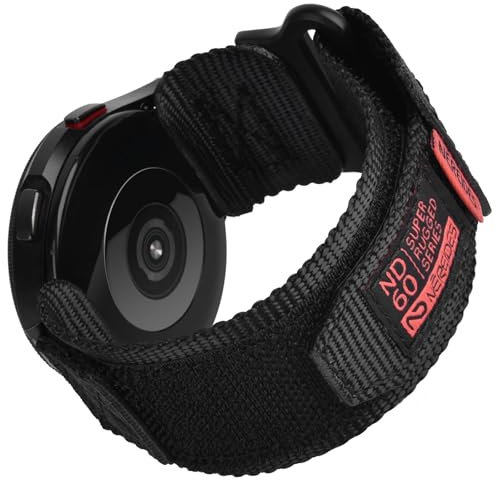 Nereides 20mm Watch Strap Compatible with Samsung Galaxy Watch 7 6 5 4 FE 40mm 44mm/6 4 Classic/5 Pro, Nylon Sport Band Compatible with Garmin Vivoactive 6 5 3/Forerunner 645 55 245 (XL, Black)