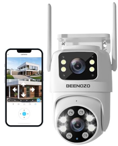 BEENOZO 3K 4MP Caméra Surveillance WiFi Extérieure avec Double Objectif, 2,4/5Ghz 360° PTZ,Détection Humaine Suivi Automatique Vision Nocturne Couleur Audio Bidirectionnel,6 X Zoom Hybride