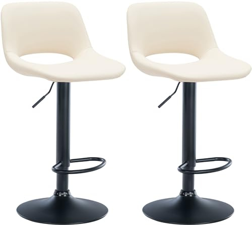 CLP 2er Set Barhocker Camden I Kunstleder-Bezug Farbe Creme Material Gestell Metall matt schwarz