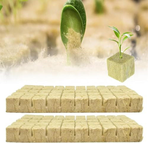 Steinwolle Anzucht 100 Stück Steinwolle Würfel Rockwool Cube Steinwolle Blatt Grow Anzucht Anzuchtmatte Bodenlos Anbau Hydrokultur für Gemüse Stecklinge Kolonisation und Umpflanzen (40x40x40mm)