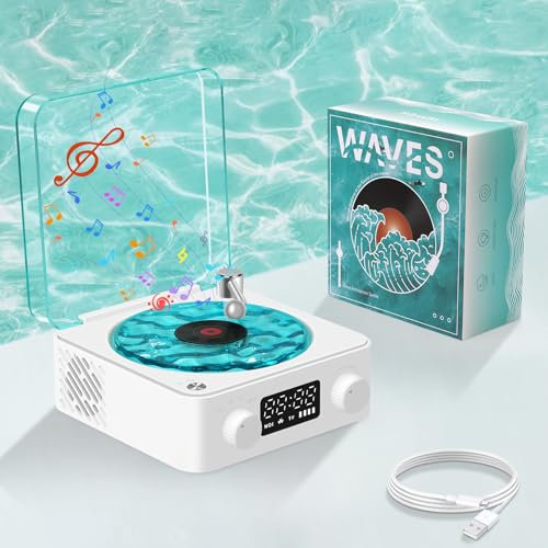 POFIBO The Waves Tocadiscos de Vinilo, Reproductor Vinilo con Luz Ondulada de Agua, Toca Discos Estéreo 360° con 3 Modos de Luz Ajustables y 4 Sonidos Naturales, Compatible con Bluetooth, TF y AUX