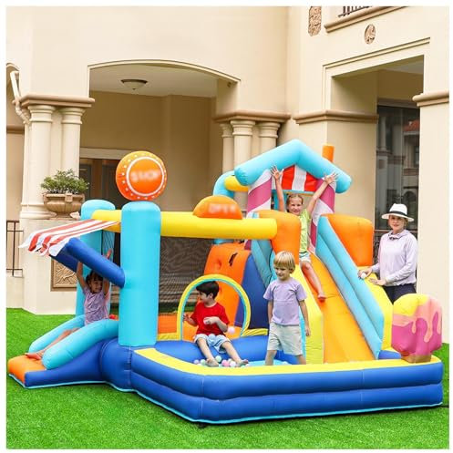 HBDSMLPL Bouncy Castle with Storage Bag/Blower,Slide and Ball Pit, Trampoline, Climbing, Inflatable Slide for Kids Aged 3-12,3.4×3.2×2.4M(LxWxH)