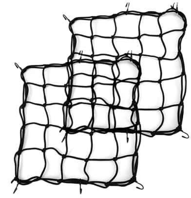Rete da carico per moto, 2 pezzi, 40 x 40 cm, con 6 ganci regolabili, resistente, rete elastica per casco, moto, bicicletta, rete elastica per riporre oggetti,Nero