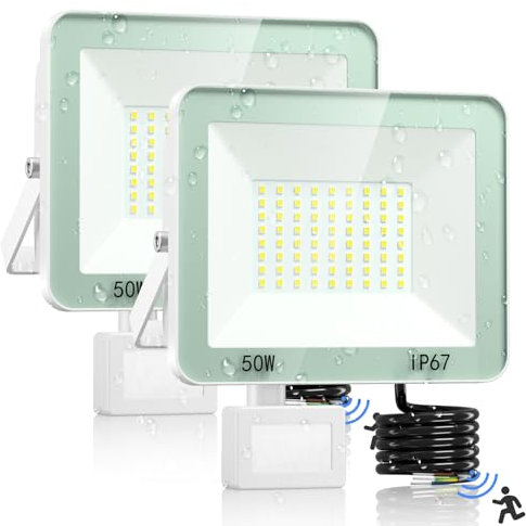 VRTOGTHE 2 PACK Projecteur LED Exterieur Detecteur de Mouvement - 50W 5000LM Spot LED Extérieur Detecteur de Mouvement avec 72 LEDs et IP67 Étanche, 7000K Eclairage Exterieur pourJardin, Cour, Garage