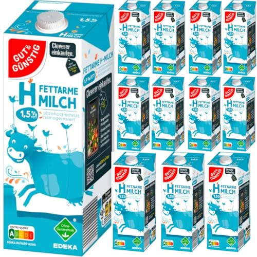 Gut & Gunstig fettarme H-Milch Unsere Haltbare Milch 1,5% Fett haltbare Milch 1000 Mililiter x 12 Stück