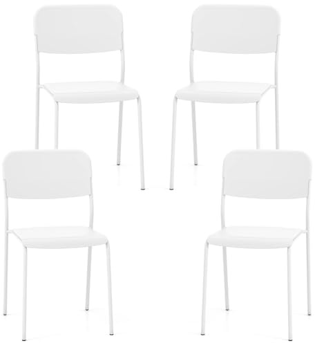 COSTWAY Esszimmerstühle stapelbar 4er Set, Küchenstühle mit PP-Sitz und Metallbeine, Esstisch Stühle bis 180 kg belastbar, Stapelstühle für Esszimmer, Küche (Weiß)