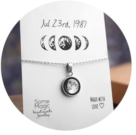 Personalized Moon Phase Necklace – Custom Moon Pendant by Date with Optional Engraving. Perfect for Anniversaries, Birthdays, or Mother’s Day Gift.