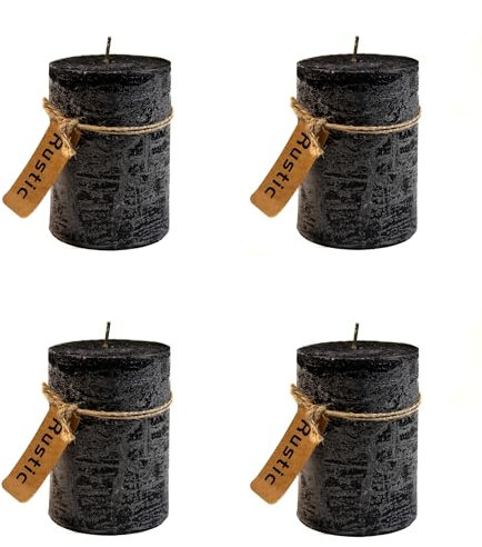 DARO DEKO Kerze Rustic schwarz - 4 Stück Ø 7cm x 10cm Stumpenkerze dekorative Haushaltskerze Unparfürmiert