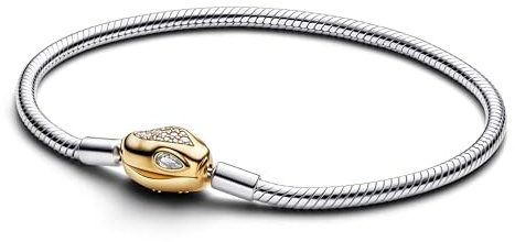 PANDORA Moments Schlangen-Gliederarmband mit Schlangenverschluss aus Sterling-Silber mit 14 Karat vergoldeter Metalllegierung und Zirkonia, Kompatibel Moments, Größe: 18 cm, 563683C01-18