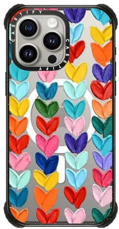 CASETiFY Ultra Impact iPhone 15 Pro Max Case [Strong Slim / 11.5ft 5X Militray Grade Drop Protection/Compatible with Magsafe] - Clear Polka Daub Hearts - Clear Black