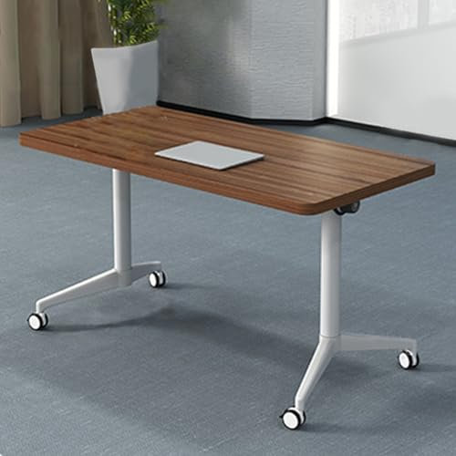 Mesa de entrenamiento móvil con ruedas, mesa modular plegable para reuniones de oficina, mesa rectangular de nogal (47 x 22 x 29 pulgadas)