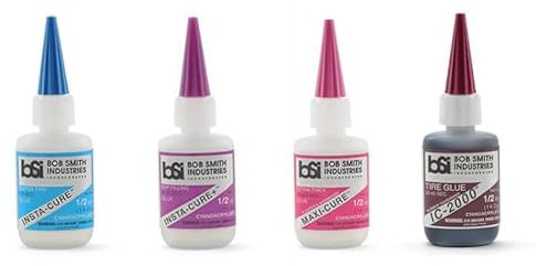 BSI Bob Smith Industries Super Thin Gap Fill MAXI Cure Rubber Glue CA 1/2oz FOUR PACK BSI101, BSI106, BSI111 & BSI117
