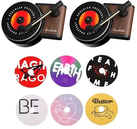 WADY Car Air Freshener, Retro Record Player Air Fresh Vent Clip,Car Vinyl Records Turntable Perfume Essentials Diffuser, Car Decoration, Perfect Car Accessories (2 Pcs)
