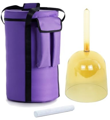 Hye-eun 6 Inch Tea Colored Handle Clear Quartz Singing Bowl,Gold Cosmic Light Crystal Singing Bowls Hand Held for Sound Healing with Carry Case and One Suedce Stick