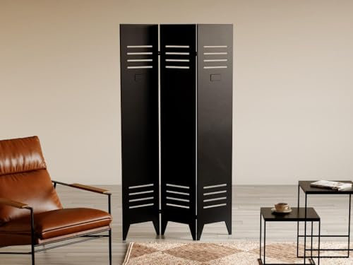 Vente-unique-Paravent 3-teilig Spindtür - Industrial Style - Metall - 107 x 178 cm - Schwarz - CASILY