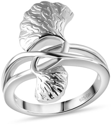 SHOP LC 925 Silberring Rhodium-beschichtet – Blatt-Design Damenring, Designer Statement Ring, Italienisch inspiriert, Eleganter Schmuck für besondere Anlässe
