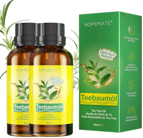 Teebaumöl 100% Reines und Naturrein, 120ML Tea Tree Oil Anti Pickel, Akne, Warzen und Andere Hautprobleme, Vegan Teebaum Ätherisches Öl für Unreine Haut, Gesicht, Kopfhaut und Haare
