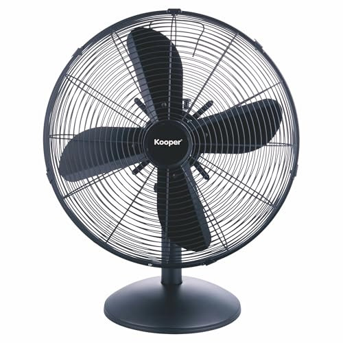 Kooper Ventilatore da tavolo, 4 pale, in acciaio, 3 velocità con oscillazione, 35 W, nero