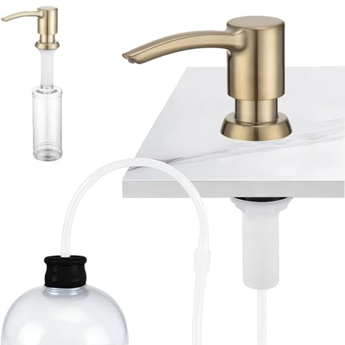 Soap Dispenser for Kitchen Sink, Built in Sink Soap Dispenser (Brushed Gold), Countertop Soap Dispenser Pump with 47 Extension Tube kit, No Need to Fill Bottle Again